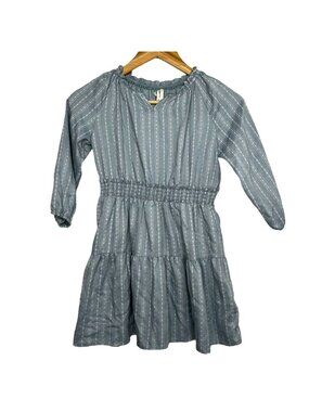 Vignette Dress Girls Slate Blue 3/4 Sleeve Pleated Smocked Waist Pullover Size 8